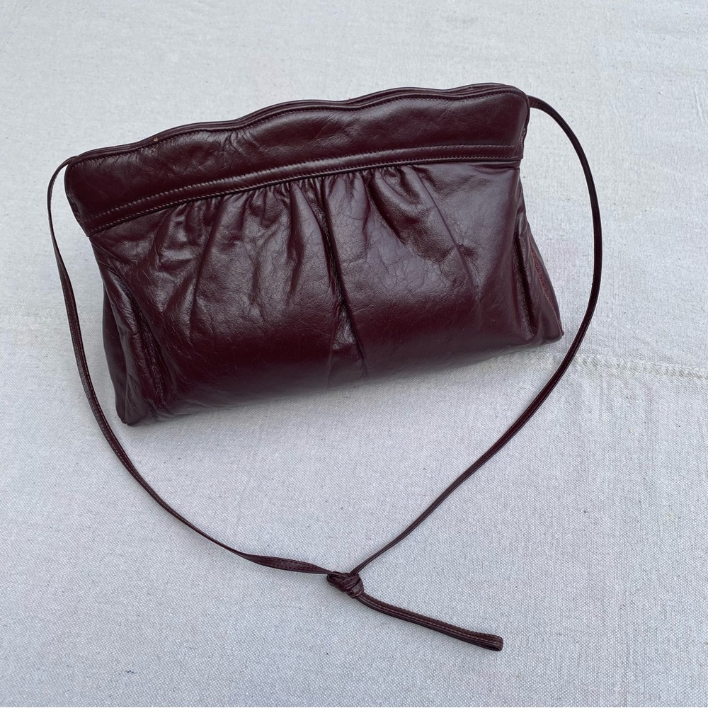 Vintage Oxblood Burgundy Leather Purse with Scalloped Top Late 1970s Early 1980s